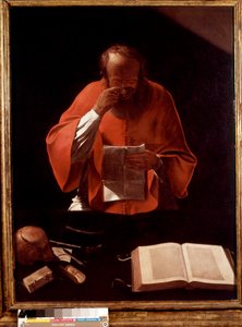 代表圣杰罗姆（Georges de la Tour）阅读绘画 作者 乔治·德拉图尔