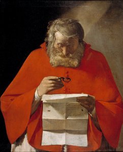 Saint Jerome lisant（圣杰罗姆读信）--乔治-德-拉图尔（1593-1652 年）的布面油画，约 1628-1629 年 - 马德里普拉多博物馆 作者 乔治·德拉图尔