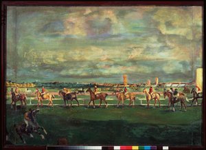 赛马 - Georgi Bogdanovich Yakulov（1884-1928 年）的作品，木板油画