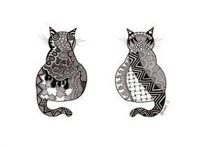 猫咪夫妇，2015 年（布里斯托尔板上的墨水）