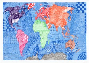 世界地图，2015（布里斯托尔板上的墨水）