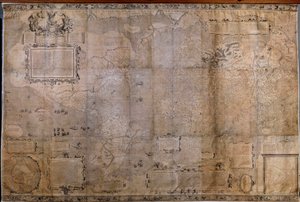 世界的地理地图。来自杰拉德-墨卡托（1512-1594）的投影的荷兰学派地图 作者 杰拉德（后）墨卡托