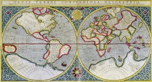 墨卡托的世界地图（1587 年）--载于 H. Kraemer 所著《宇宙与人类》中 作者 杰拉德（后）墨卡托