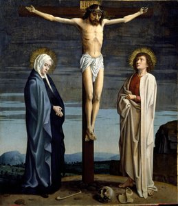 受难。 十字架上的铭文“”INRI”（I.N.R.I.）。 杰拉德·大卫 (1460-1523) 的绘画