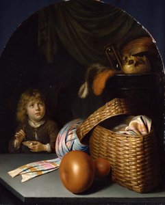 静物与男孩吹肥皂泡，c。 1635 作者 葛瑞特窦