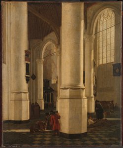 代尔夫特老教堂的内部，以及海军中将彼得·彼得斯·海因 (Pieter Pietersz Heijn) 的坟墓 作者 杰拉德·霍克吉斯特（归因于）