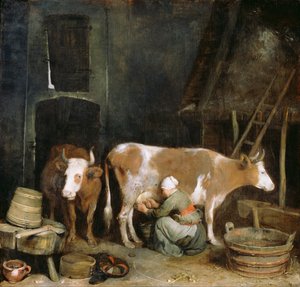 1652-1654年，一个少女在谷仓里挤牛奶
