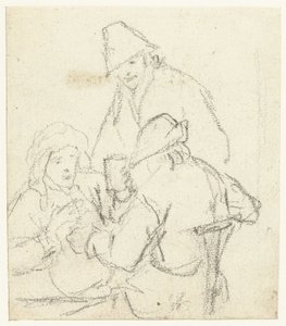 三个喝酒的农民围着一张桌子 作者 Gerard ter Borch (II) (可能)