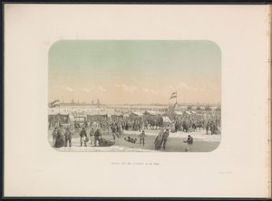 从防波堤上看鹿特丹马斯河上的冰上娱乐活动，1855 年
从马斯河上的防波堤望去（文物上的标题）
1855 年 2 月鹿特丹马斯河上的冰上娱乐活动，附说明（系列标题见实物） 作者 杰拉杜斯·约翰内斯·博斯