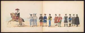 莱顿学生的化装舞会，1855 年（图版 11） 1855 年 6 月 12 日，莱顿学生团成员举行盛装游行，庆祝莱顿胡格学校成立 280 周年，描绘了查理五世进入莱顿大学的情景 作者 杰拉杜斯·约翰内斯·博斯
