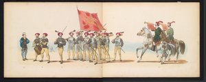 莱顿学生化妆舞会，1855 年（图版 12）
1855 年 6 月 12 日，为庆祝莱顿大学建校 280 周年，莱顿学生会成员举行了化装游行，描绘了查理五世进入荷兰的场景。 作者 杰拉杜斯·约翰内斯·博斯