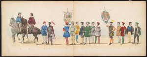莱顿学生化妆舞会，1855 年（图版 13）
1855 年 6 月 12 日，为庆祝莱顿大学建校 280 周年，莱顿学生会成员举行了化装游行，描绘了查理五世进入荷兰的场景。 作者 杰拉杜斯·约翰内斯·博斯