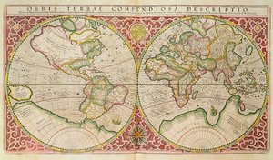 双半球世界地图，1587年