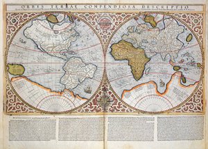 双半球世界地图，1587年