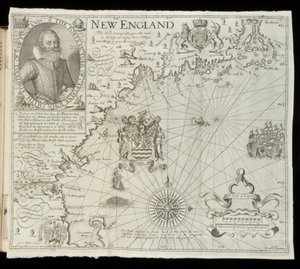 新英格兰地图，来自Historia Mundi：或墨卡托的地图集，伦敦，1635年 作者 杰拉杜斯·墨卡托