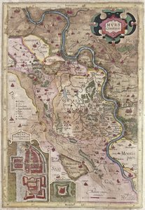 The course of the Rhine river in Westphalia, Germany (engraving