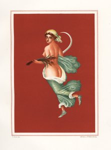 第九区中庭东面的夏季寓言壁画。V.11。 她带着镰刀和小麦。 Victor Steeger 的彩色平版画，根据 Geremia Discanno 的插图，来自 Emile Presuhn (1844-1878) 波最美丽的画作