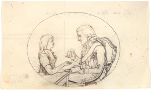 世袭亲王弗雷德里克与世袭亲王（Chr. VIII）展示已故世袭公主索菲-弗雷德里克的画像 作者 格哈德·路德维格·拉德