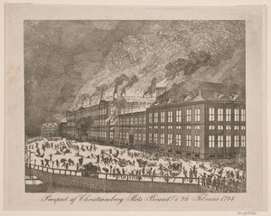 1794 年 2 月 26 日克里斯蒂安堡宫大火的前景 作者 格哈德·路德维格·拉德