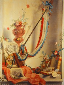 横幅，Flowers中的花朵，浮雕，地球仪，印刷品，指南针，书写工具，字母和布劳的壁las图集 作者 杰克·扬斯·德·杰格