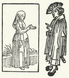 Till Eulenspiegel 故事中场景的木刻版画。 （雕刻） 作者 德国学校