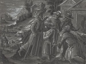 亚伯拉罕娱乐天使》[背面]，约 1600 年（钢笔和墨水） 作者 德国学校