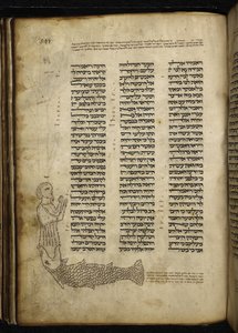 Add.21160，f.292，约拿被鱼吞食的缩微图，在约拿的文本处，赎罪日下午礼拜的哈夫塔拉（牛皮纸） 作者 德国学校