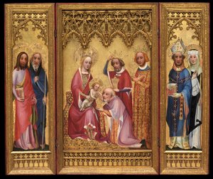 崇拜Magi，St。Severus和St. Walburga，St。James和St. Philip，c.1410（橡木板上的油和镀金） 作者 德国学校