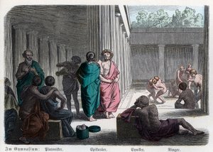 古代历史。希腊。柏拉图派、伊壁鸠鲁派和犬儒学派：竞技......（雕刻） 作者 德国学校