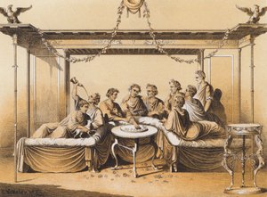 享受美食的古罗马人（彩色石版画） 作者 德国学校