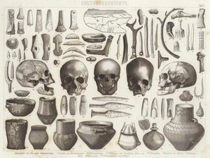 来自冰河和石器时代的手工艺品。 Bilder-Atlas 插图（雕刻） 作者 德国学校