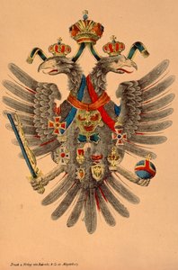 奥地利 - 匈牙利帝国的徽章，由马格德堡的Robraki＆Co.出版，1865年（彩色木刻） 作者 德国学校