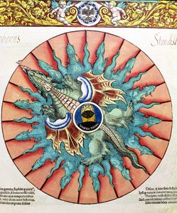 BT1.70.2太阳的蚀，来自Astronomicum Caesareum的插图由Peter Apian（Bennewitz）（1495-1552）酒吧。在Ingolstadt，1540（彩色木刻） 作者 德国学校