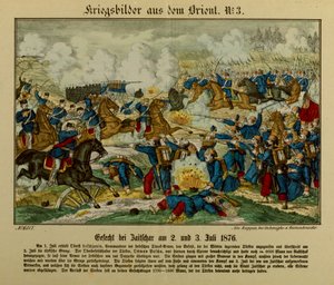 1876年7月2日至3日，在第一次塞尔博 - 奥斯曼战争期间（1876-77），Zajecar战役，Neuruppiner Bilderbogen，1876年 作者 德国学校
