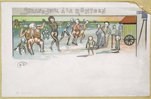 在Rontgen风格的海滩田园诗，关于X射线的卡通，c.1896-99（彩色雕刻） 作者 德国学校
