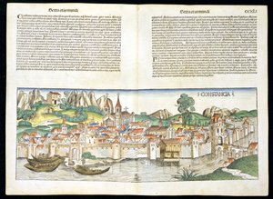 Hartmann Schedel（1440-1514）1493年纽伦堡纪事的康斯坦茨鸟瞰图 作者 德国学校
