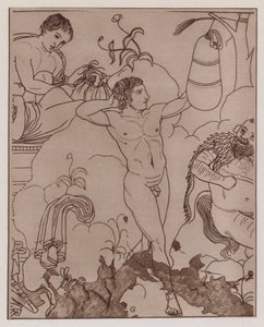 拳击手用沙袋训练，古希腊花瓶画（石版画） 作者 德国学校