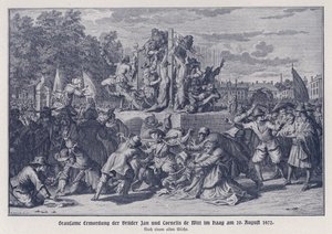 1672 年 8 月 20 日，荷兰海牙，倭格兰暴徒残忍杀害扬-德-威特和科内利斯-德-威特兄弟（石版画） 作者 德国学校