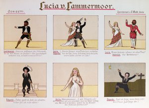 动画片取笑歌剧Lucia di Lammermoor由Donizetti（彩色litho 作者 德国学校