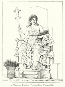 Ceres, Roman goddess of the harvest, enthroned, wall painting from Pompeii (engraving) 作者 德国学校