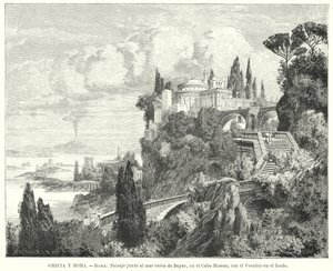 Coastline of the Bay of Naples from the ancient Roman town of Baiae, Cape Miseno, with Vesuvius in the distance (litho) 作者 德国学校