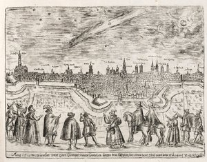 1618年11月底在奥格斯堡上空看到的彗星，出版。  1618. 作者 德国学校