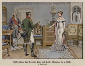 Conversation between Queen Louise of Prussia and the Emperor Napoleon I at Tilsit, 6 July 1807 (colour litho) 作者 德国学校