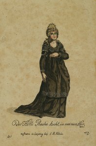 歌剧“夜之女王”角色的服装设计“沃尔夫冈·阿马德乌斯·莫扎特的魔笛”，由克莱因出版于莱比锡，1793年（彩色版画） 作者 德国学校