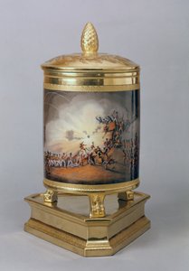1816年至1919年柏林普鲁士晚餐服务中心，描绘了罗德里戈城风暴的陶罐（瓷器和镀金） 作者 German School