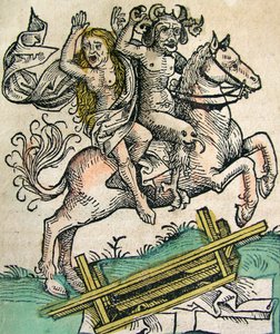魔鬼和骑在马背上的女人，发表于1493年的纽伦堡纪事报 作者 德国学校