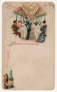 火车上的餐车，Ueberkinger Sprudel餐桌水的广告（铬酸盐）。 作者 德国学校