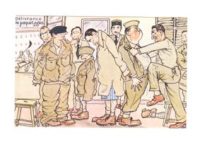 爱德华时代的新兵检查明信片，约1910年（彩色平印）。 作者 德国学校
