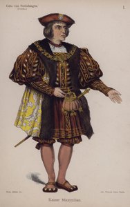 马克西米利安皇帝，来自歌德的Gotz von Berlichingen（彩色石版画） 作者 德国学校