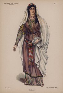 Esther，来自 Die Judin von Toledo（托莱多的犹太人）作者 Franz Grillparzer（彩色石版画） 作者 德国学校
